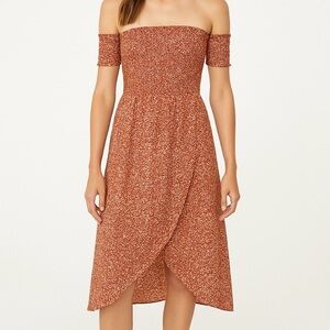 Midi Maxi Dress Wrap Skirt Bandeau Smocking Top Tube Sleeve White/Rust Floral L